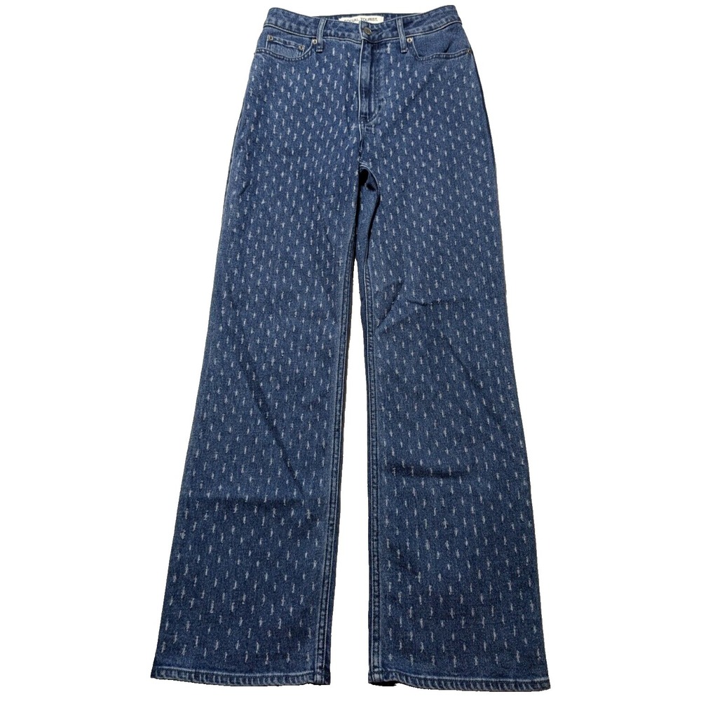 SOCIAL TOURIST ULTRA HIGH‎ RISE STRAIGHT Women 2R Dot Pattern Denim Blue Jeans